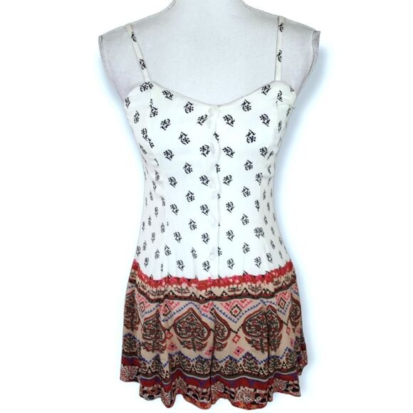 XHILARATION MULTICOLOR CREAM & TAN BUTTON DOWN ROMPER SZ.XS EUC - Picture 1 of 6